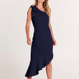 ANRABESS One Shoulder Formal Midi Dresses Sleeveless Bodycon Cocktail Dress
